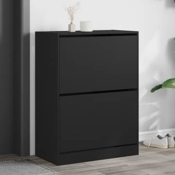 Shoe Cabinet with 2 Flip-Drawers - Black 80x42x108 cm