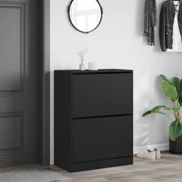 Shoe Cabinet with 2 Flip-Drawers - Black 80x42x108 cm