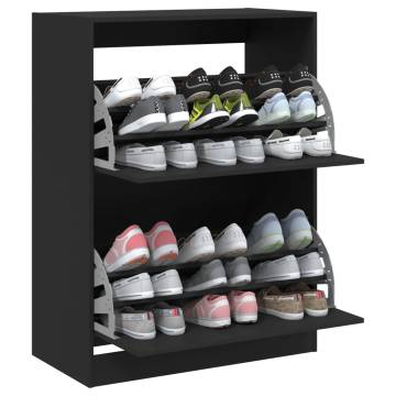 Shoe Cabinet with 2 Flip-Drawers - Black 80x42x108 cm