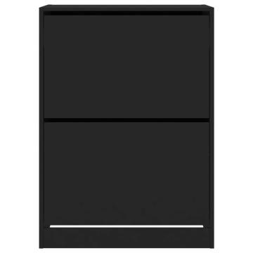 Shoe Cabinet with 2 Flip-Drawers - Black 80x42x108 cm