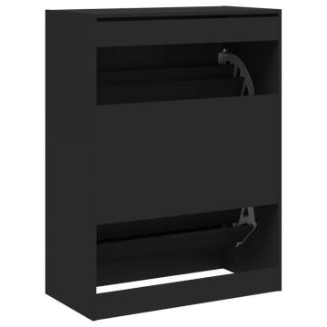 Shoe Cabinet with 2 Flip-Drawers - Black 80x42x108 cm