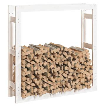 Firewood Rack White 100x25x100 cm - Solid Pine Wood Storage