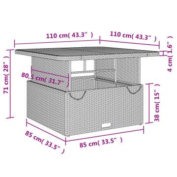 Garden Table Grey 110x110 cm - Poly Rattan & Acacia Wood