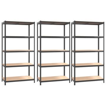 5-Layer Shelves - 3 pcs Anthracite Steel & Engineered Wood