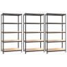 5-Layer Shelves - 3 pcs Anthracite Steel & Engineered Wood