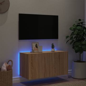 TV Wall Cabinet with LED Lights Sonoma Oak | HipoMarket