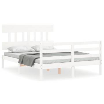 White Small Double Bed Frame with Headboard - Solid Wood