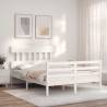 White Small Double Bed Frame with Headboard - Solid Wood