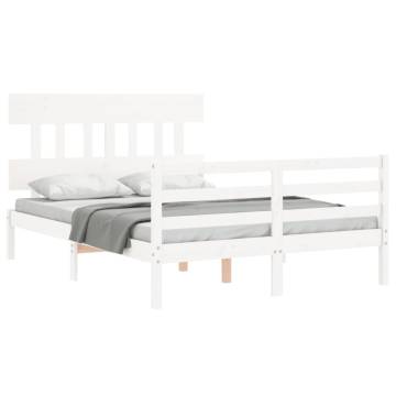 White Small Double Bed Frame with Headboard - Solid Wood