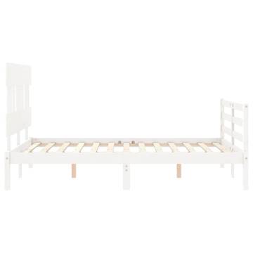 White Small Double Bed Frame with Headboard - Solid Wood