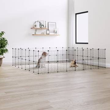 60-Panel Pet Cage with Door - Durable Steel, Black 35x35 cm