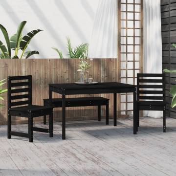 4 Piece Garden Dining Set - Black Solid Pine Wood | HipoMarket