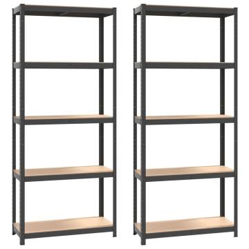 5-Layer Shelves Set - Anthracite Steel & Engineered Wood