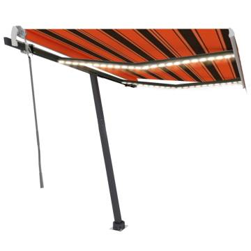 Manual Retractable Awning with LED - 300x250 cm Orange & Brown