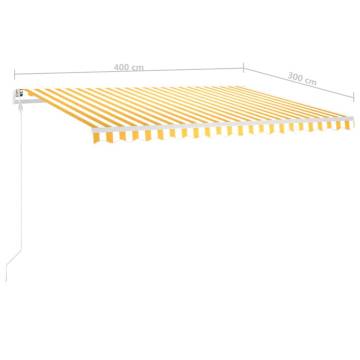 Manual Retractable Awning 4x3m Yellow & White - Hipomarket