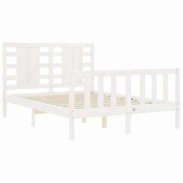 White Bed Frame with Headboard - Solid Pine Wood 140x190 cm