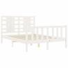 White Bed Frame with Headboard - Solid Pine Wood 140x190 cm