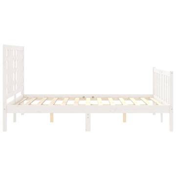 White Bed Frame with Headboard - Solid Pine Wood 140x190 cm