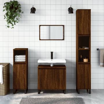 3 Piece Brown Oak Bathroom Cabinet Set - Stylish & Practical