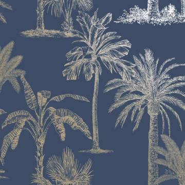 DUTCH WALLCOVERINGS Tropical Trees Wallpaper - Navy Blue & Silver