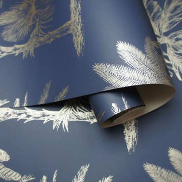 DUTCH WALLCOVERINGS Tropical Trees Wallpaper - Navy Blue & Silver