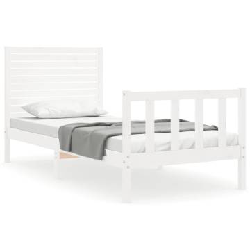 White Small Single Bed Frame with Headboard | Solid Wood