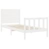 White Small Single Bed Frame with Headboard | Solid Wood