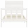 White Small Single Bed Frame with Headboard | Solid Wood