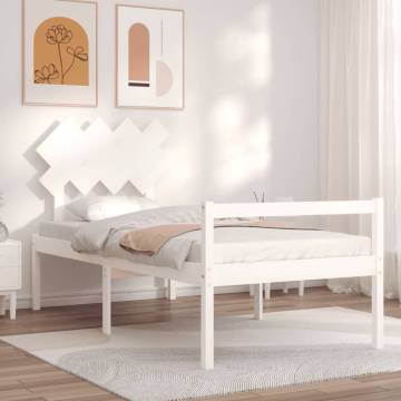 White Single Solid Wood Bed Frame with Headboard - HipoMarket