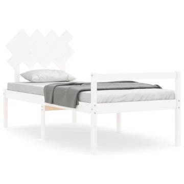 White Single Solid Wood Bed Frame with Headboard - HipoMarket