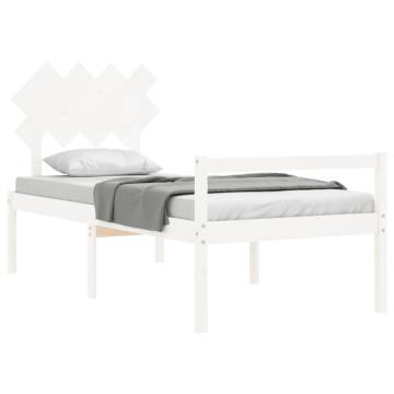 White Single Solid Wood Bed Frame with Headboard - HipoMarket