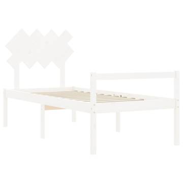 White Single Solid Wood Bed Frame with Headboard - HipoMarket