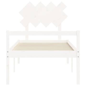 White Single Solid Wood Bed Frame with Headboard - HipoMarket