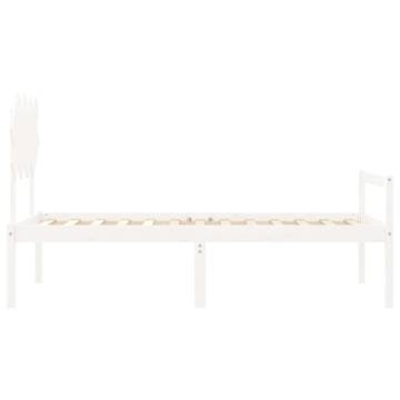 White Single Solid Wood Bed Frame with Headboard - HipoMarket