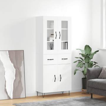 Stylish Highboard High Gloss White - 69.5x34x180 cm