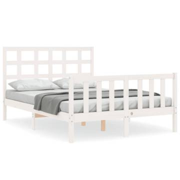 White Bed Frame with Headboard - 140x200 cm Solid Wood