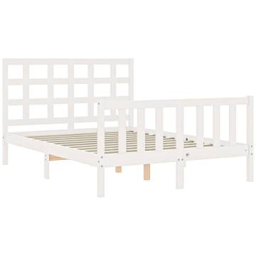 White Bed Frame with Headboard - 140x200 cm Solid Wood