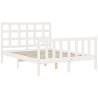 White Bed Frame with Headboard - 140x200 cm Solid Wood