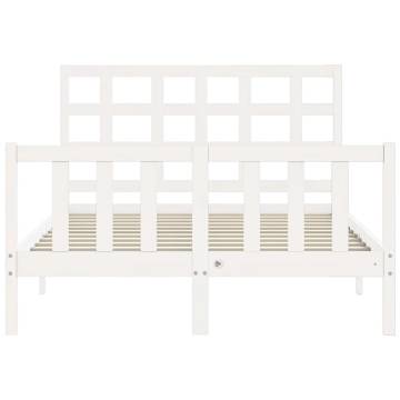 White Bed Frame with Headboard - 140x200 cm Solid Wood