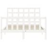 White Bed Frame with Headboard - 140x200 cm Solid Wood