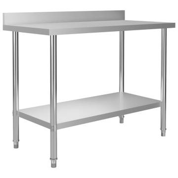 Stainless Steel Kitchen Work Table with Backsplash - 120x60cm