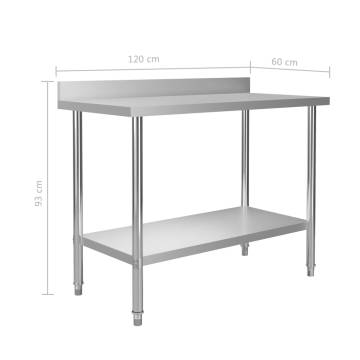 Stainless Steel Kitchen Work Table with Backsplash - 120x60cm