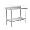 Stainless Steel Kitchen Work Table with Backsplash - 120x60cm