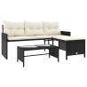 L-Shaped Garden Sofa Set with Table & Cushions - Black Rattan