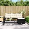 L-Shaped Garden Sofa Set with Table & Cushions - Black Rattan