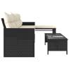 L-Shaped Garden Sofa Set with Table & Cushions - Black Rattan