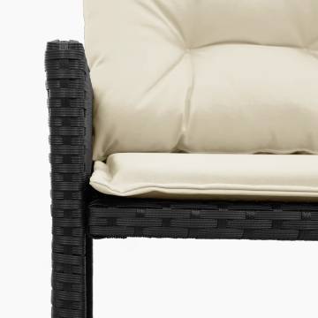 L-Shaped Garden Sofa Set with Table & Cushions - Black Rattan