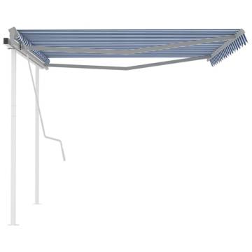 Manual Retractable Awning 4x3.5m - Blue & White | HipoMarket