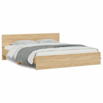 LED Bed Frame with Headboard - Sonoma Oak Super King Size