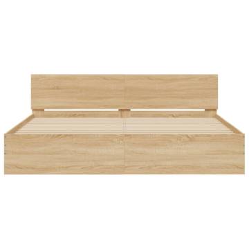 LED Bed Frame with Headboard - Sonoma Oak Super King Size